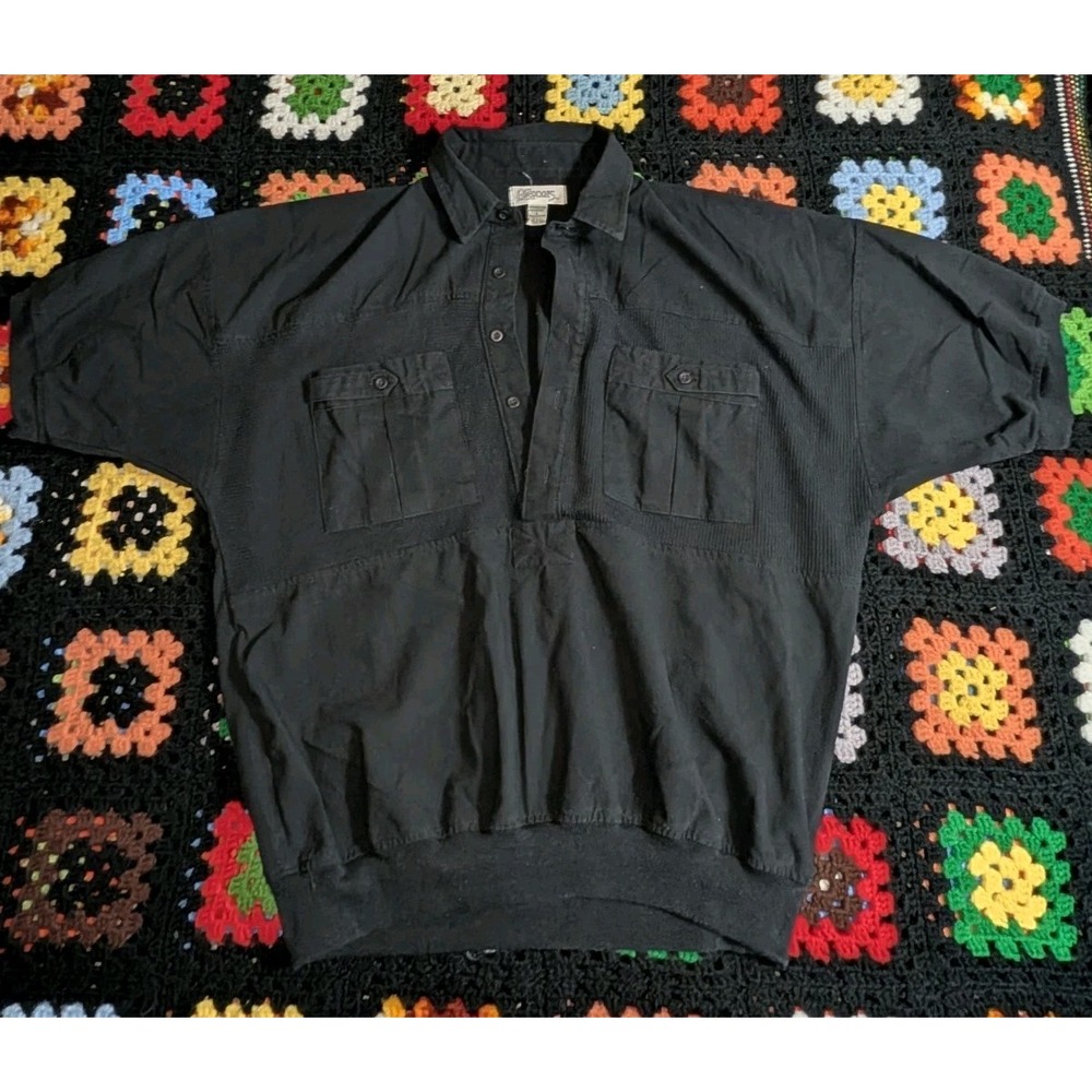 Vintage 80's Alexxus Exclusive Men's XL Banded Waist Shirt Palmland Style Black